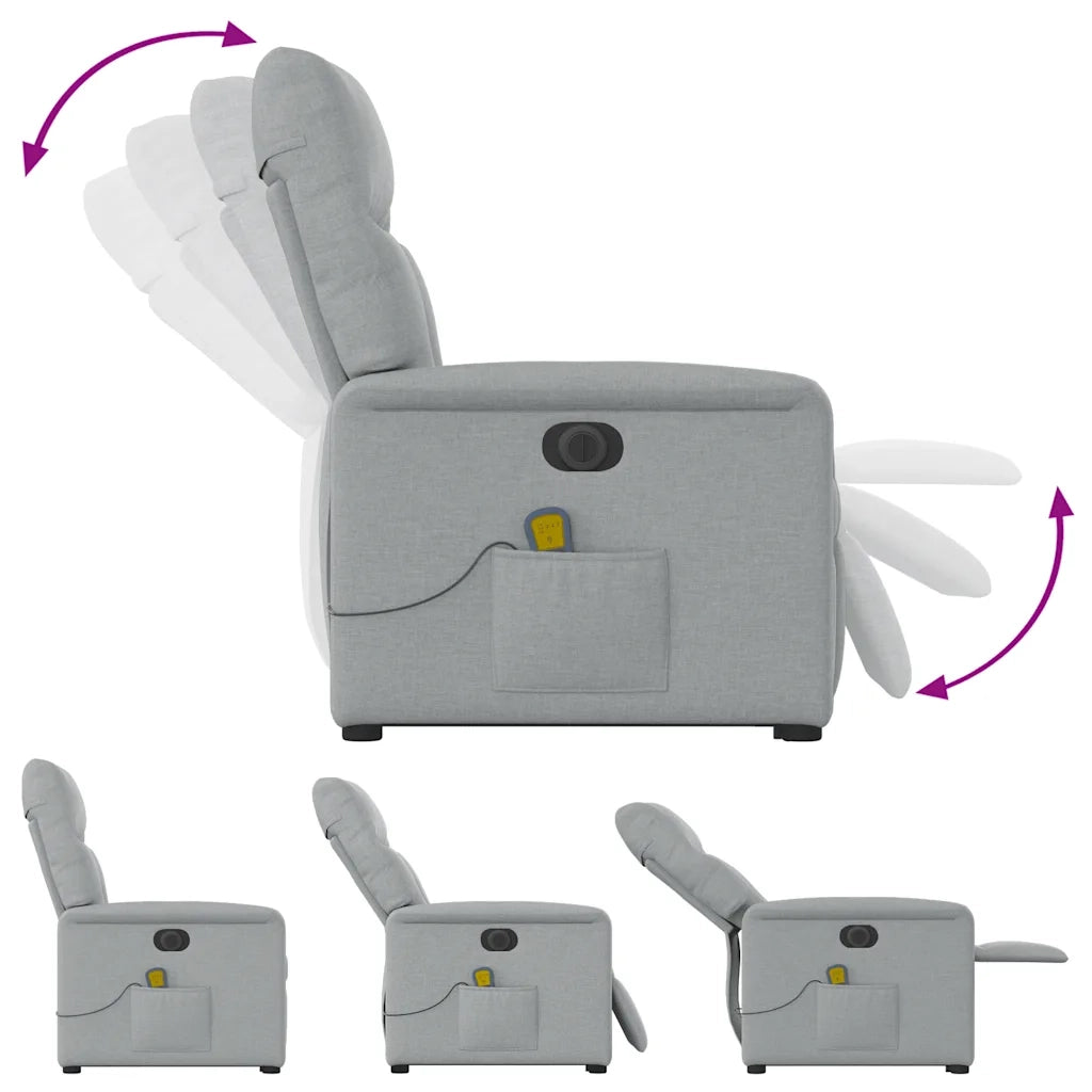 Poltrona Alzapersona Massaggi Elettrica Grigio Chiaro Tessuto