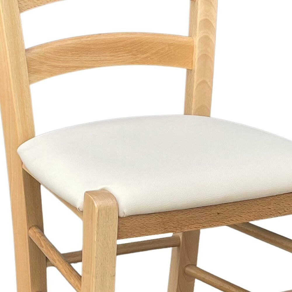Sedia legno venezia  color naturale con seduta similpelle imbottita crema