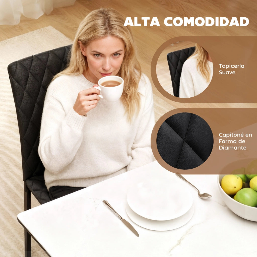Sedia da Pranzo con Schienale Alto Imbottita in Similpelle ¨C Zephmum ¨C Nero, Acciaio