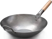 Wok in Acciaio di Carbonio con Base Piana - 35,5 cm Piatto per la Cottura a Induzione e Piani Elettrici