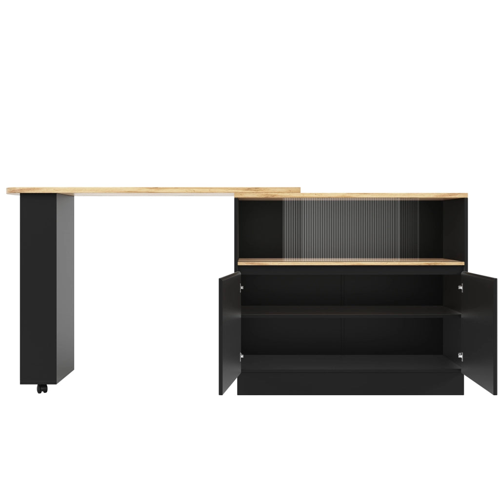 Mobile bar girevole 90x45x100 cm con porta scorrevole in vetro e struttura in MDF nero