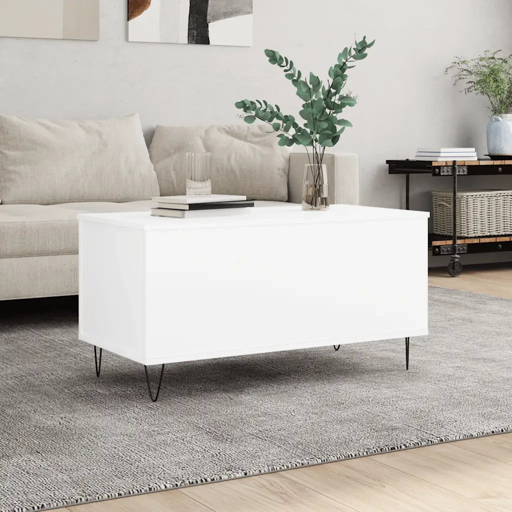 Tavolino da Salotto Bianco 90x44,5x45 cm in Legno Multistrato