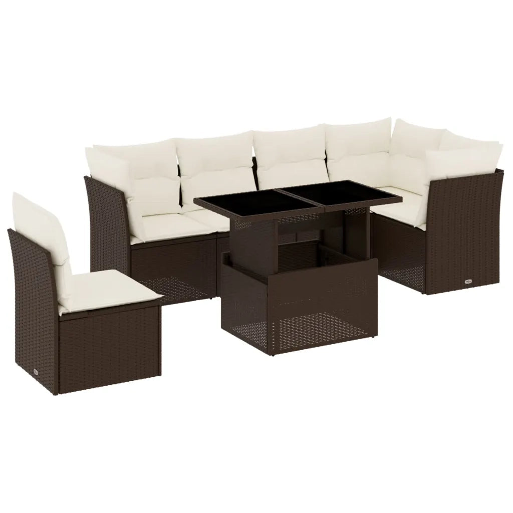 vidaXL Set Divani da Giardino 7 pz con Cuscini Marrone in Polyrattan
