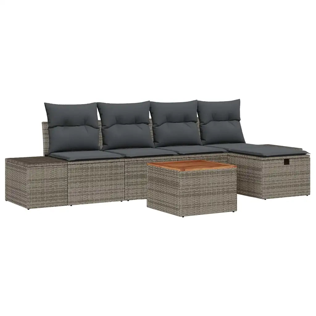 Set Divano da Giardino con cuscino 6 pcs Grigio Poly Rattan