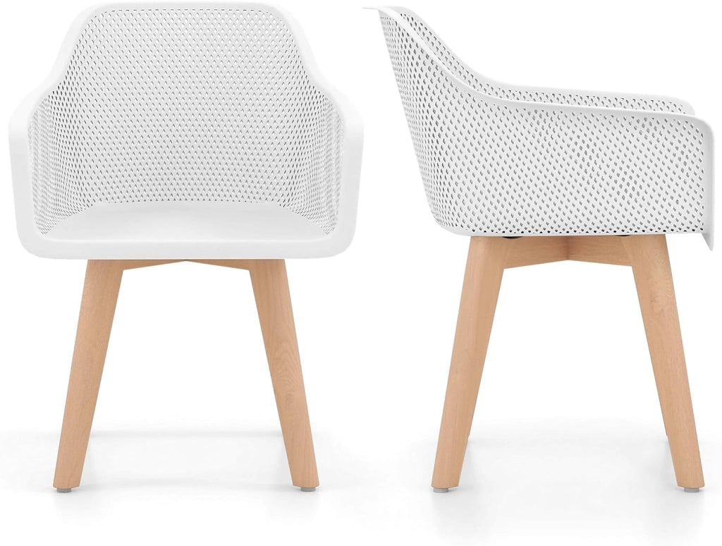 Set di 2 Sedie da Pranzo Moderne, Sedie in Plastica con Gambe in Legno, Schienale Traforato Traspirante e Seduta Ampia, Portata 150 kg, Ideale per Sala da Pranzo, Caffè e Soggiorno