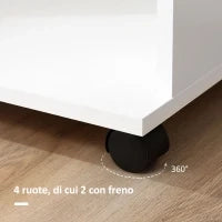 E Armadio Guardaroba con Ruote in Legno, bianco, 80x40x128cm