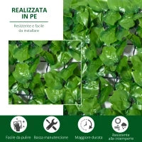 Rotolo di Siepe Finta per Balcone e Giardino in PE, Siepe Artificiale con Foglie di Edera Verdi 300x100cm