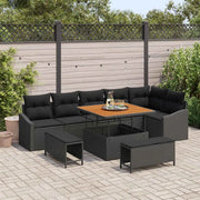 Set Divano da Giardino con cuscino 9 pcs Nero Poly Rattan 3364614