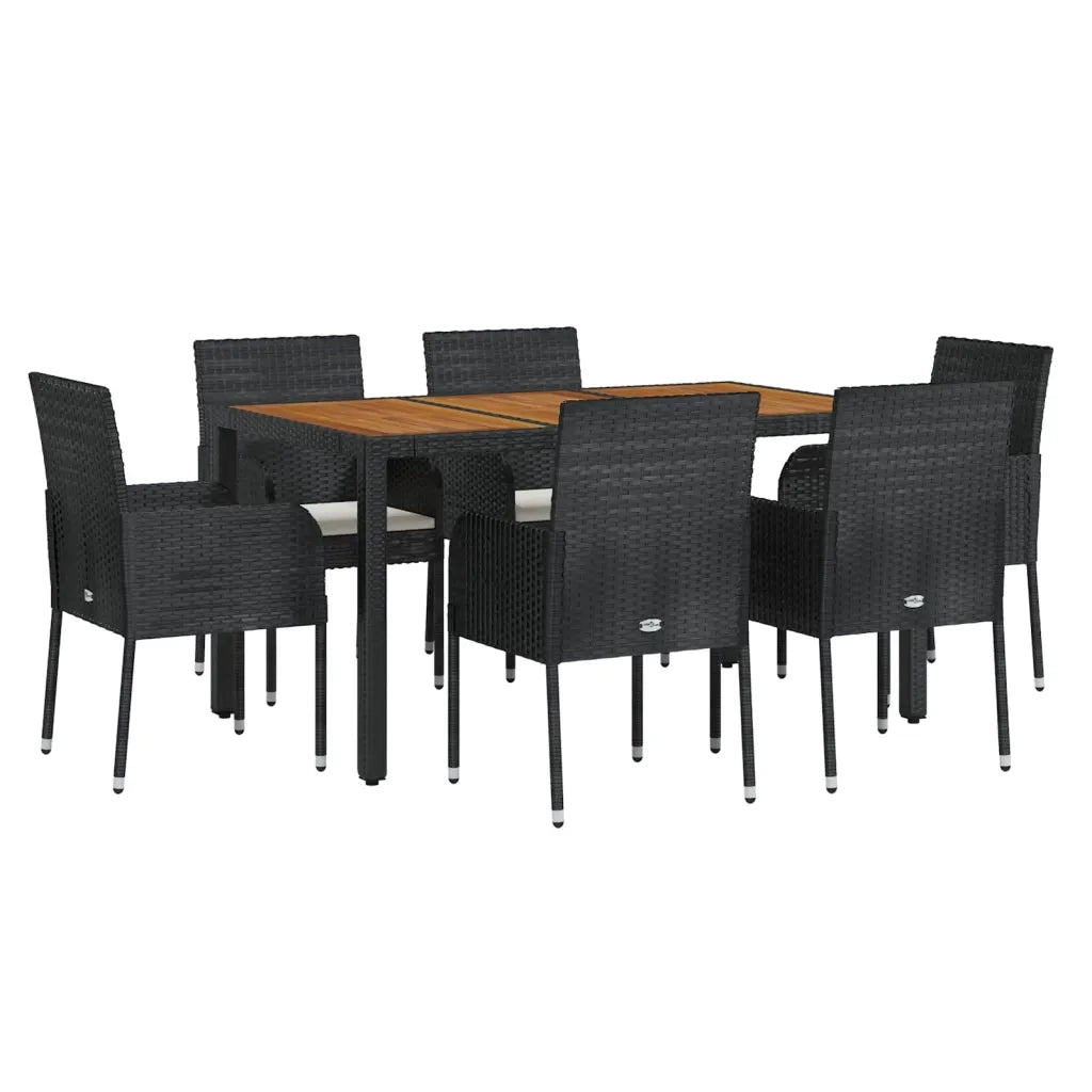 Set da Pranzo da Giardino 7 pz Nero con Cuscini in Polyrattancod mxl 100390