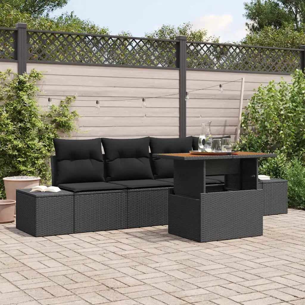 Set Divano da Giardino con archiviazione 5 pcs Nero Poly Rattan 3358634