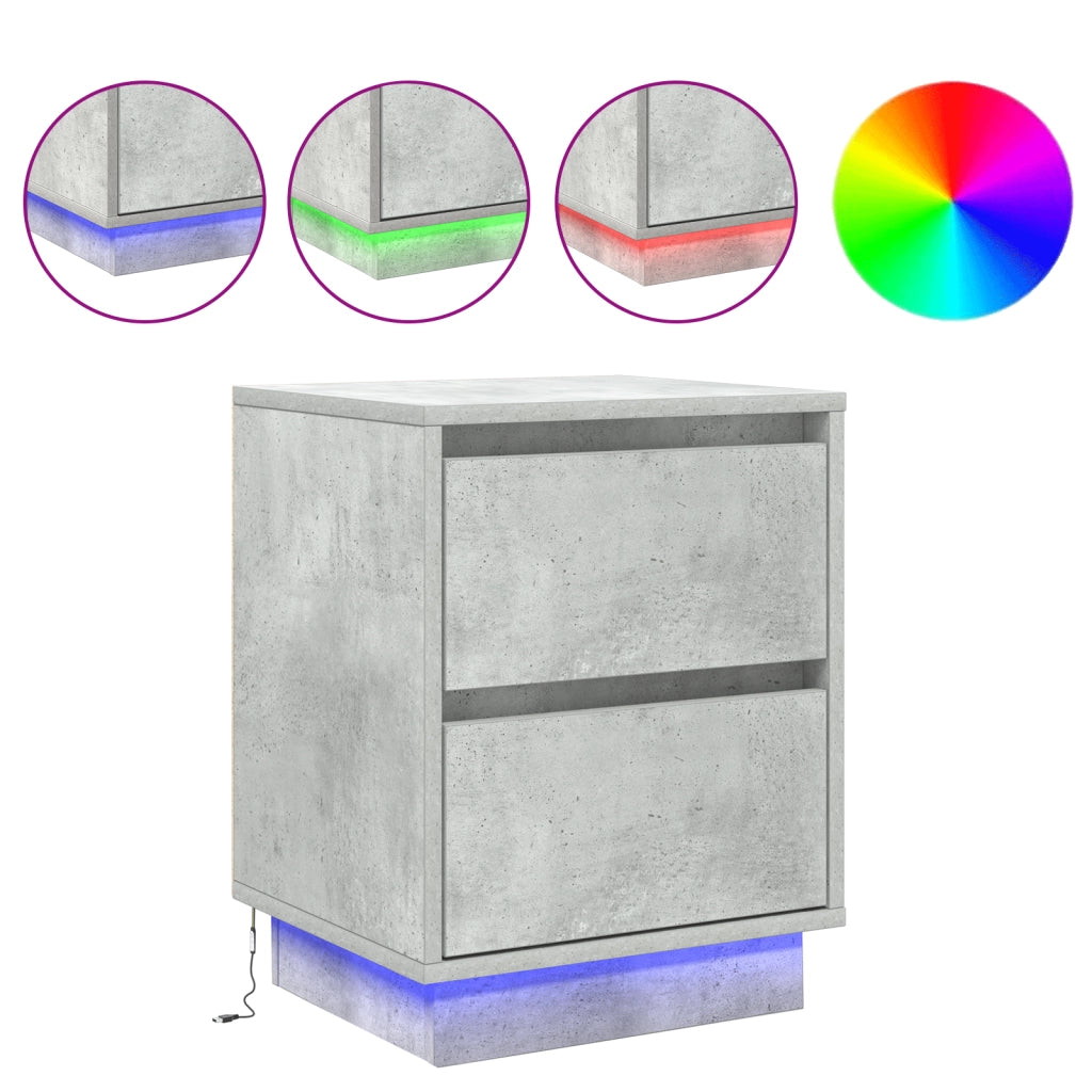 Comodino con luci LED grigio cemento 39x34.5x50 cm