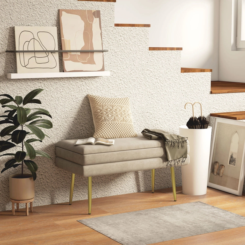 Letto contenitore imbottito in velluto ¨C zephmum ¨C 79.5x37.5x43 cm beige