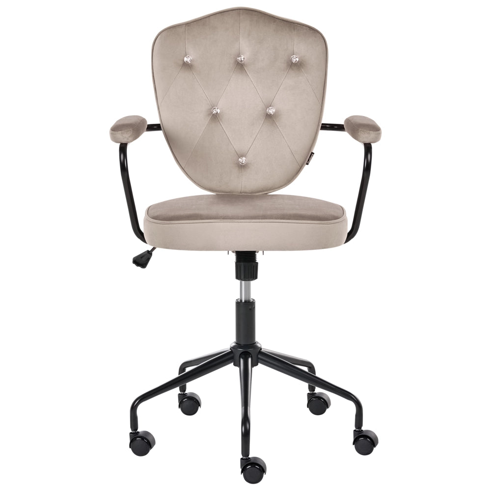 Sedia da ufficio in velluto tortora con seduta e schienale regolabili in altezza base completamente girevole stile glamour per l'ufficio domestico