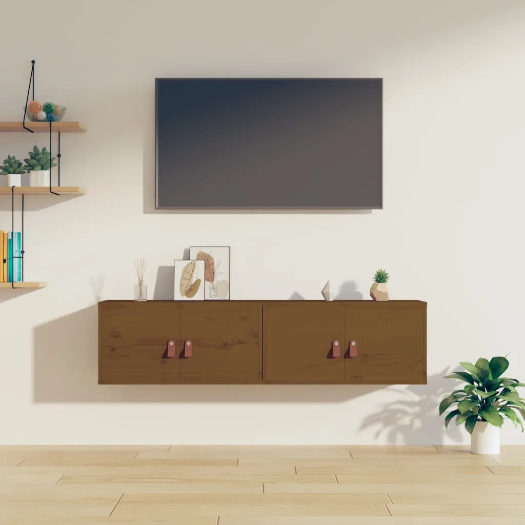Pensili 2 pz Marrone ambra 60x30x30cm in Legno Massello di Pino 818372