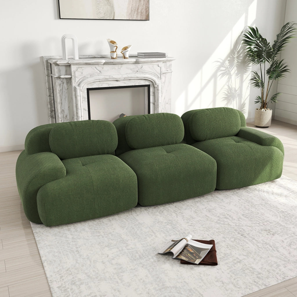 Divano angolare modulare senza montaggio in tessuto a coste; schiuma 32D; base antiscivolo; verde