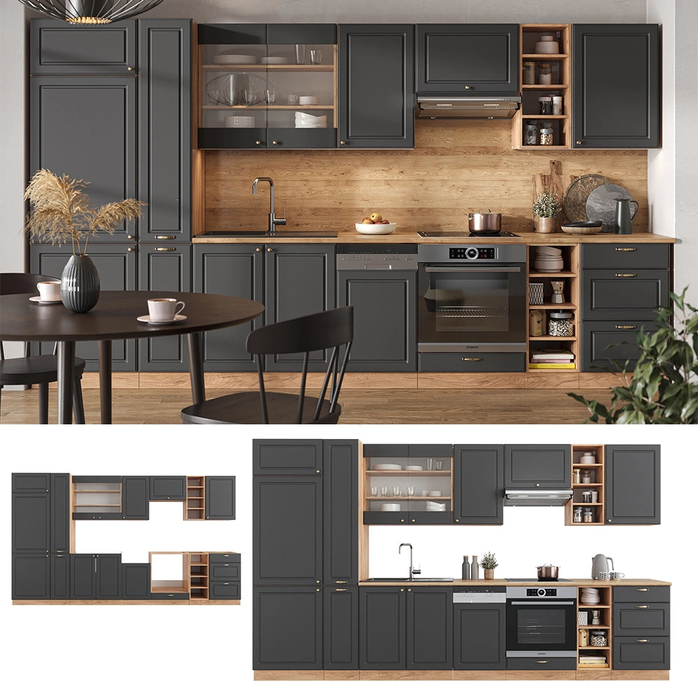 Cucina componibile Fame-Line Antracite rustico/Rovere dorato 355 cm, PL Antracite Vicco
