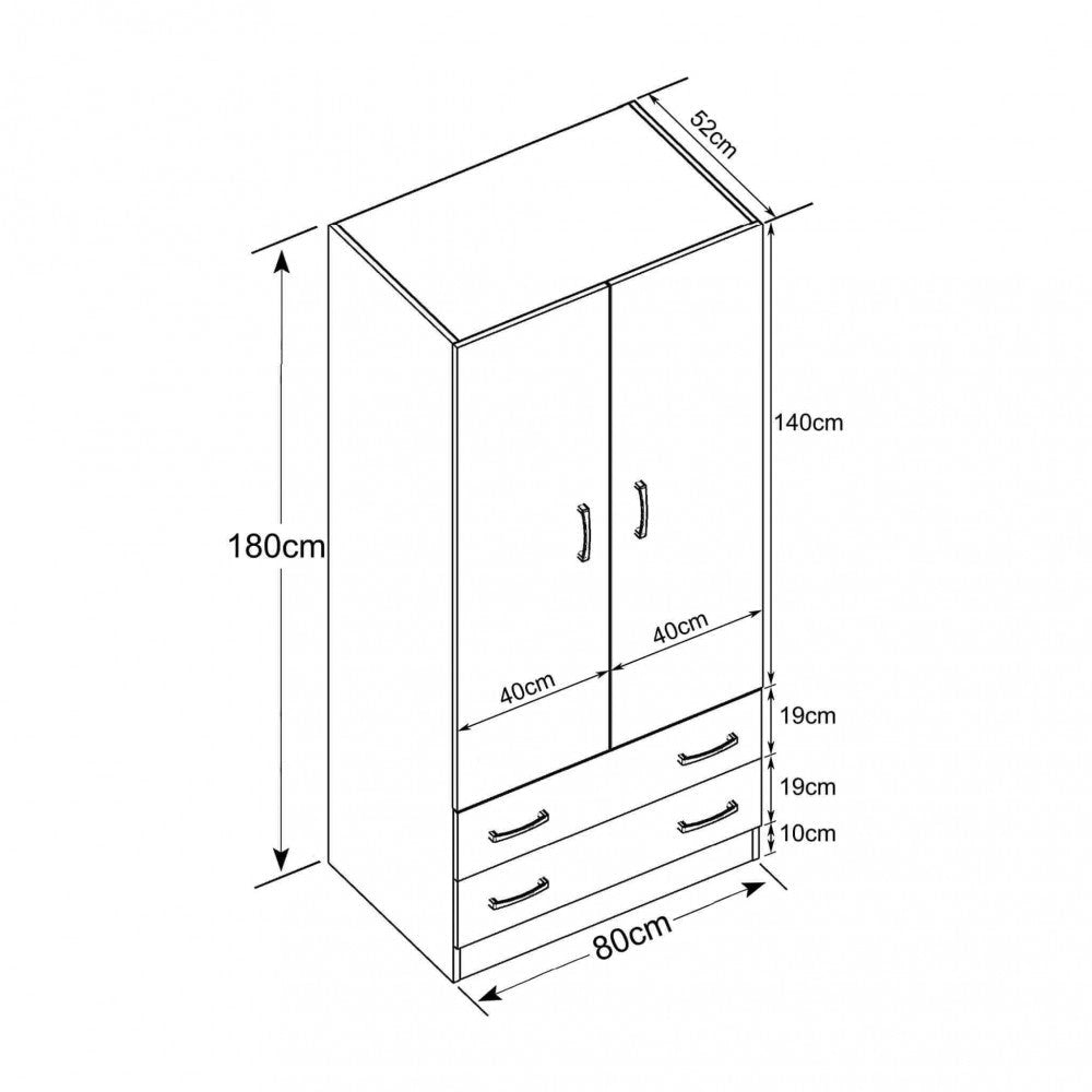 Armadio 2 Ante 80x52x180 h cm in Truciolare bilaminato Bianco
