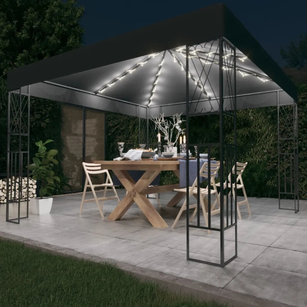 Gazebo | Pergolato con Stringa di Luci LED 3x3 m in Tessuto Antracite