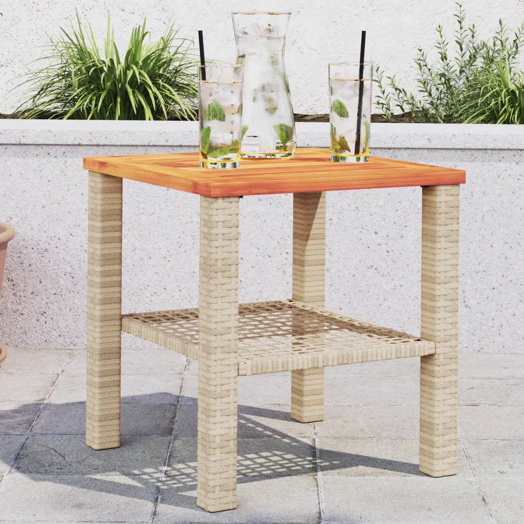 Tavolo da Giardino | Tavolino da esterno Beige 40x40x42 cm Polyrattan e Legno Acacia