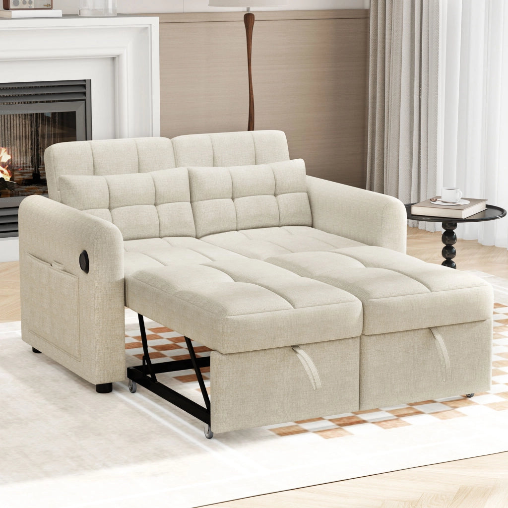 DIVANO LETTO 3-in-1 con schienale regolabile 142x85x83 cm beige cotone e lino