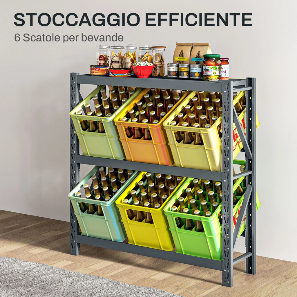 Scaffale per Casse di Bevande a 3 Livelli ¨C Zephmum ¨C Grigio 110x30x110 cm