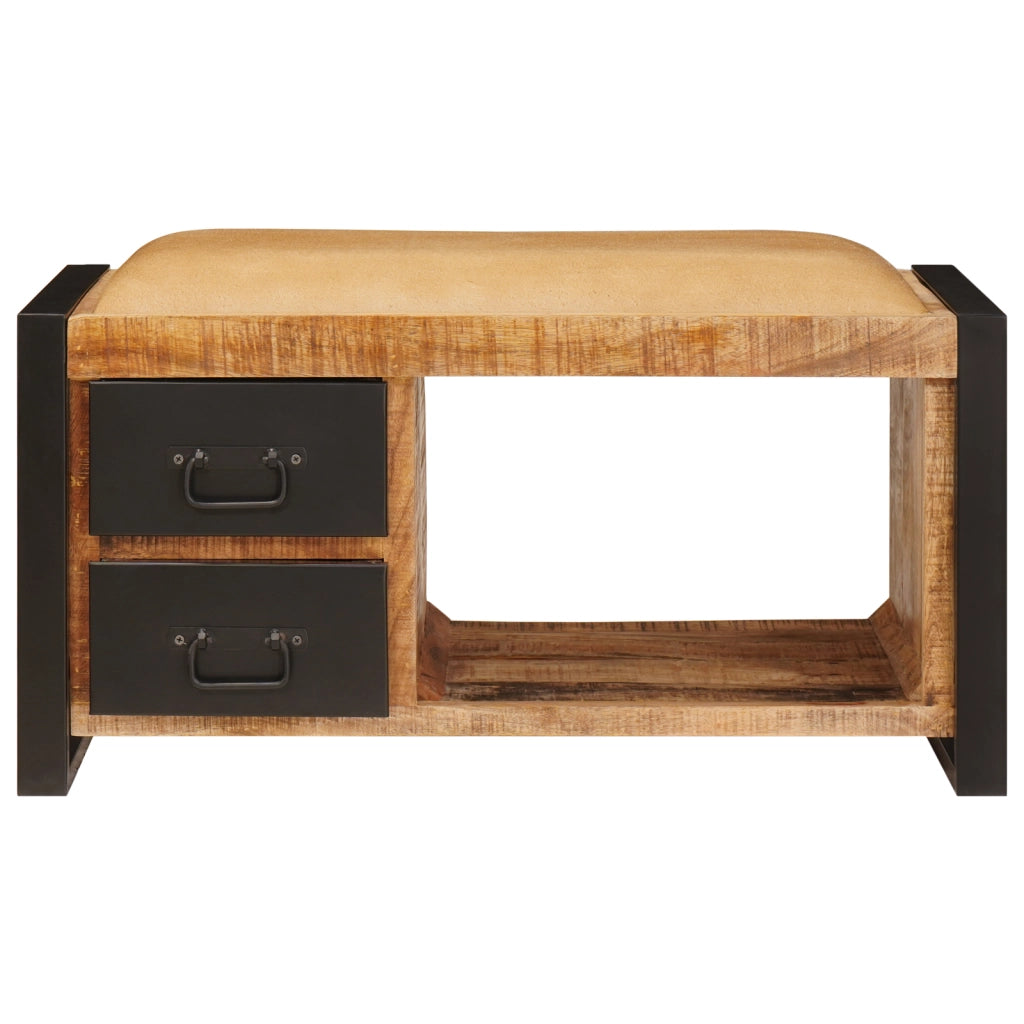 Panchina da Stoccaggio con Canvas 80x35x40 cm Legno Massello di Mango Grezzo