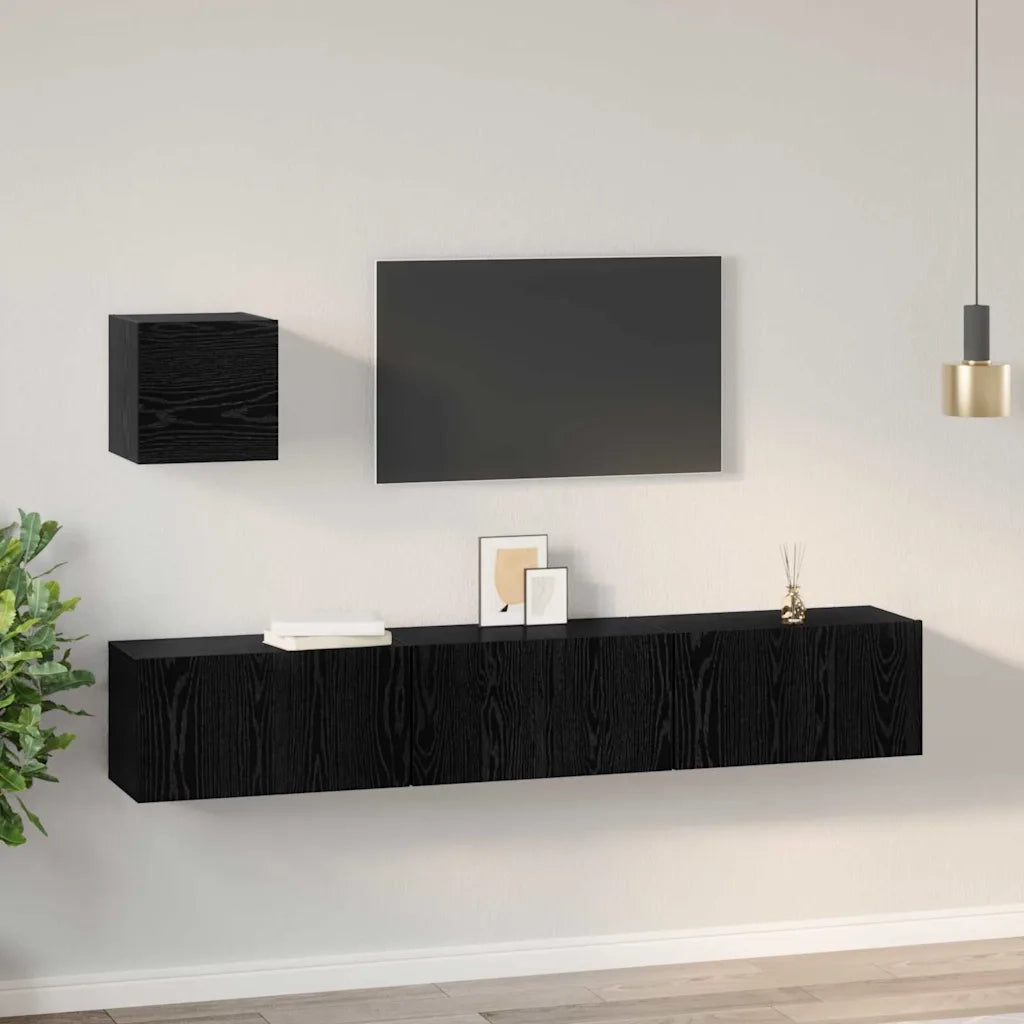 Set mobile TV 4 pcs Rovere Nero Legno multistrato