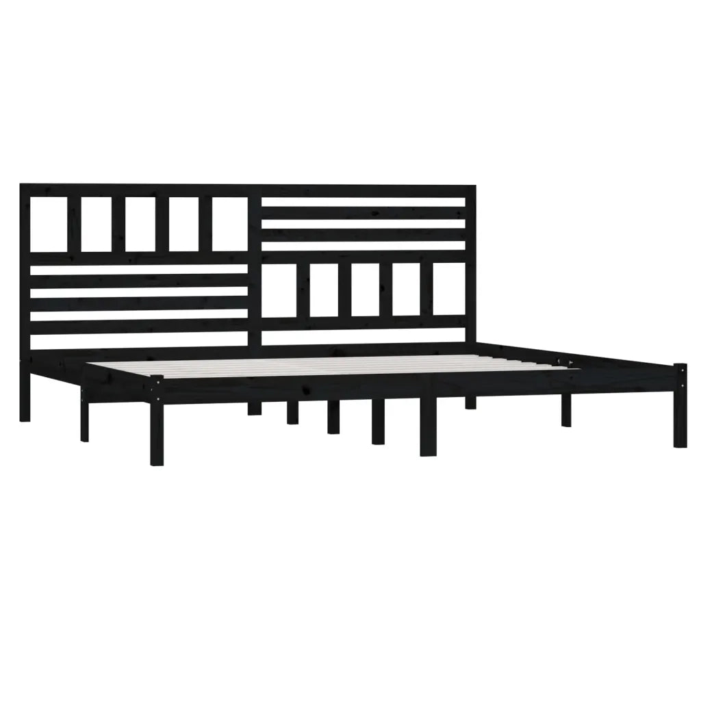 Letto matrimoniale | Letto per adulti | Giroletto Nero in Legno Massello di Pino 200x200 cm