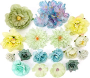 Fiori di plastica per decorazione di casa e giardino (verde) con fiori artificiali di rosa, piova, chrysante e ninfee.