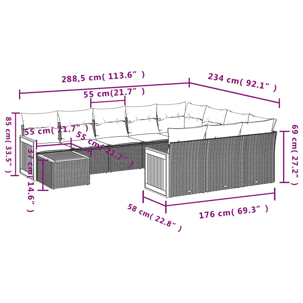 Set Divani da Giardino 11 pz con Cuscini Grigio in Polyrattan 3228049