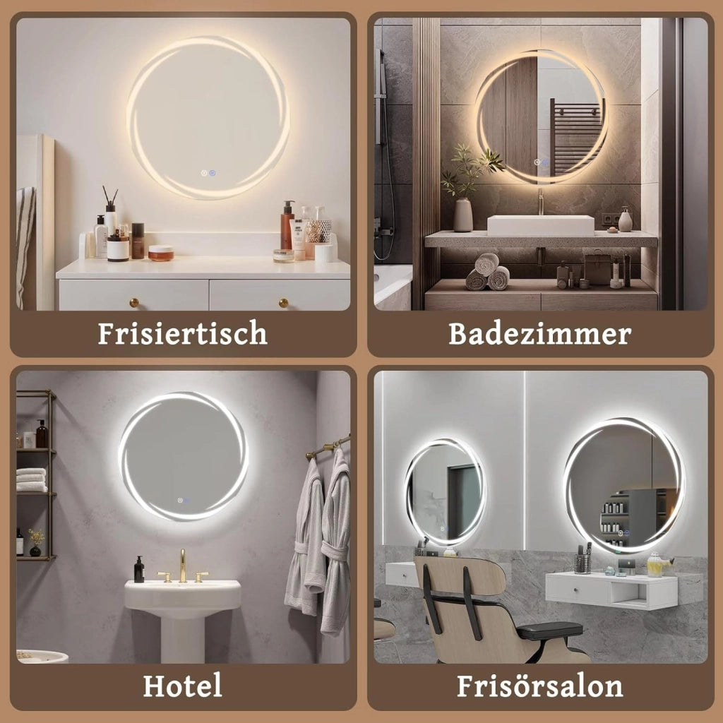 ZMH Specchio da Bagno Rotondo con Luce LED 80 cm IP44 Dimmabile Antiappannamento