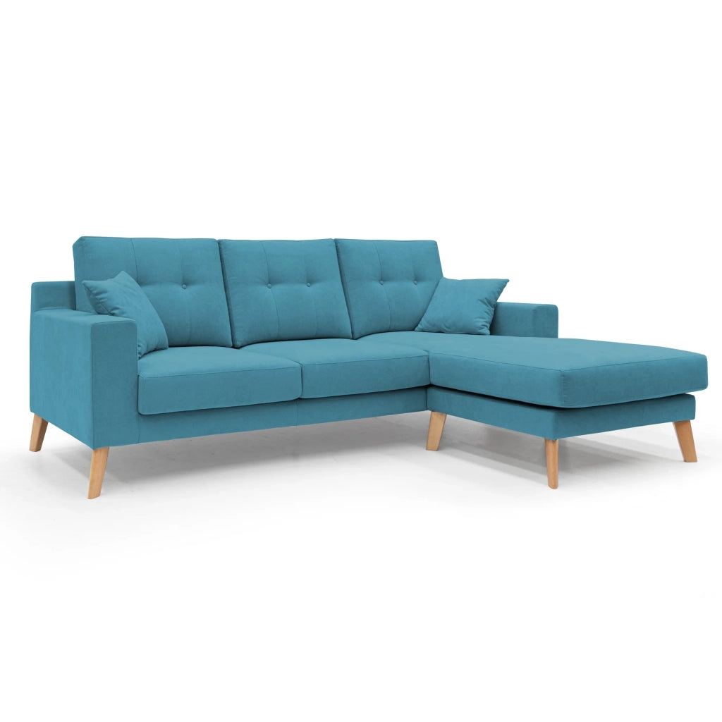 Danish Divano angolare REVERSIBILE in tessuto morbido impermeabile T02 237 cm azzurro