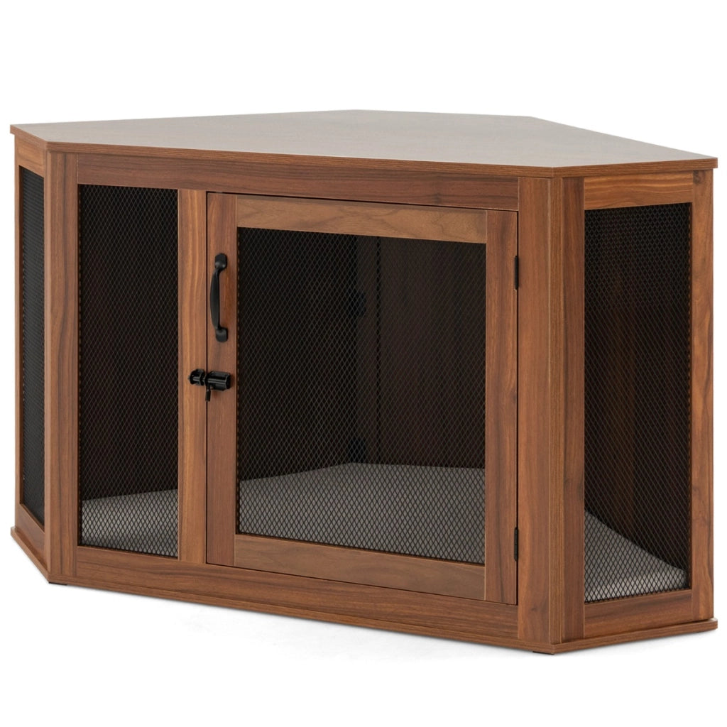 Gabbia per cani con porta a rete cuscino maniglia chiavistello per stanze, Kennel angolare per cani Marrone-Casette e lettini