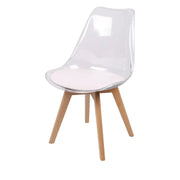 Set di 4 sedie trasparenti con seduta in PU bianco e gambe in legno - Collezione JOIE