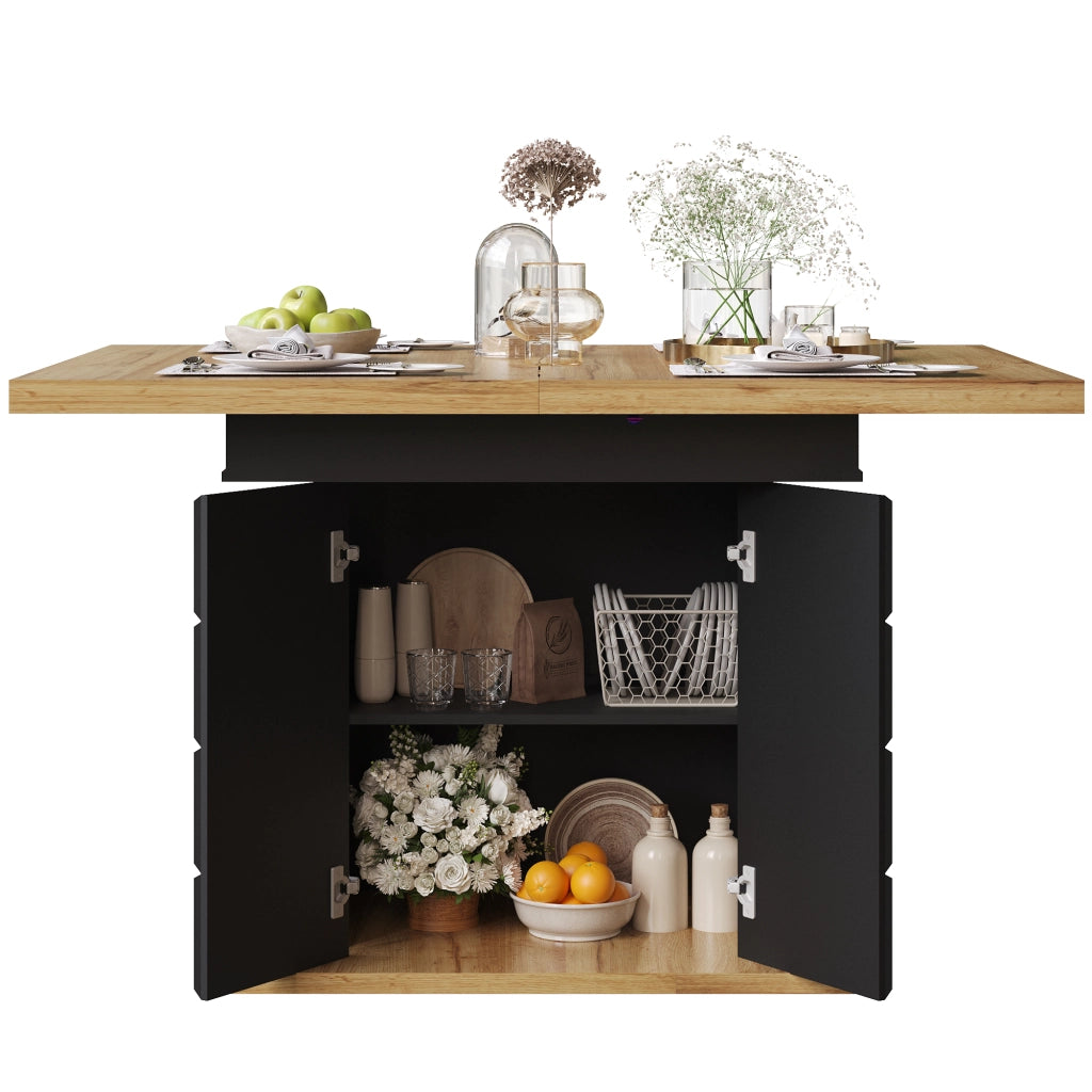 Tavolo da pranzo allungabile con contenitore; regolazione in 3 passaggi; per cucina e soggiorno; 110-140 × 80 × 75 cm