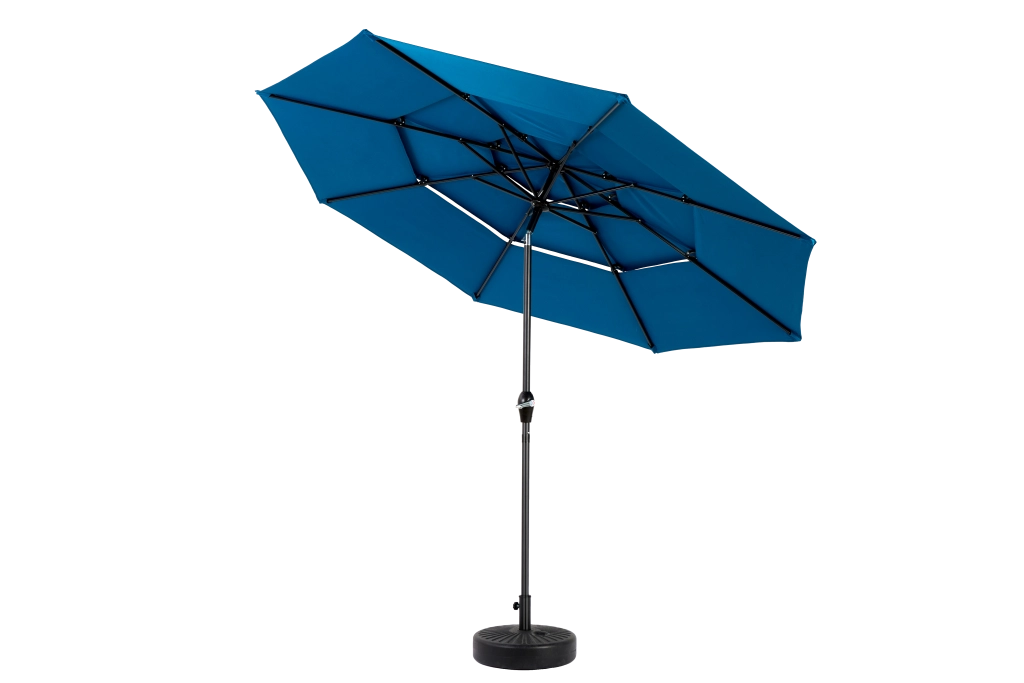 Ombrellone da giardino a 3 livelli con inclinazione automatica e manovella blu scuro per patio e piscina
