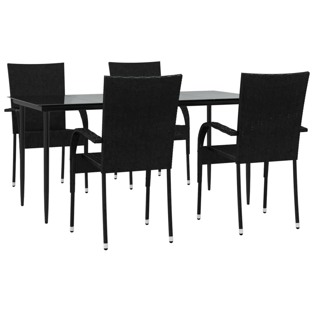 Set da pranzo da giardino in resina nera 5 pezzi in vimini 02_0014791