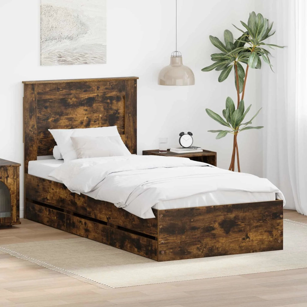 Struttura del letto con cassetto Rovere fumé 75 x 190 cm