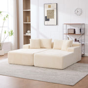 Divano con chaise longue e cuscino in ciniglia beige