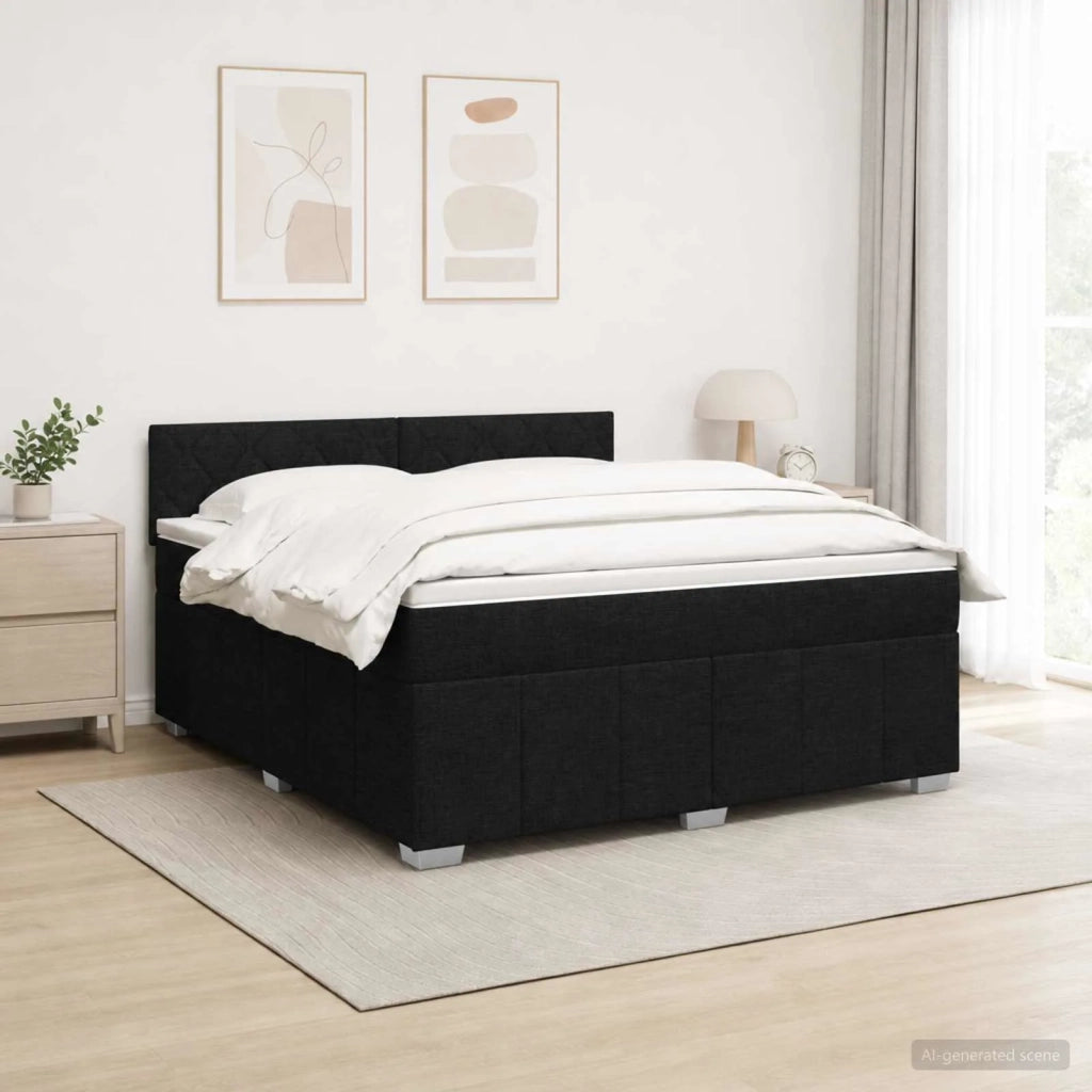 Letto Box Spring LED con Materasso Nero 140 x 190 cm Tessuto 3455607