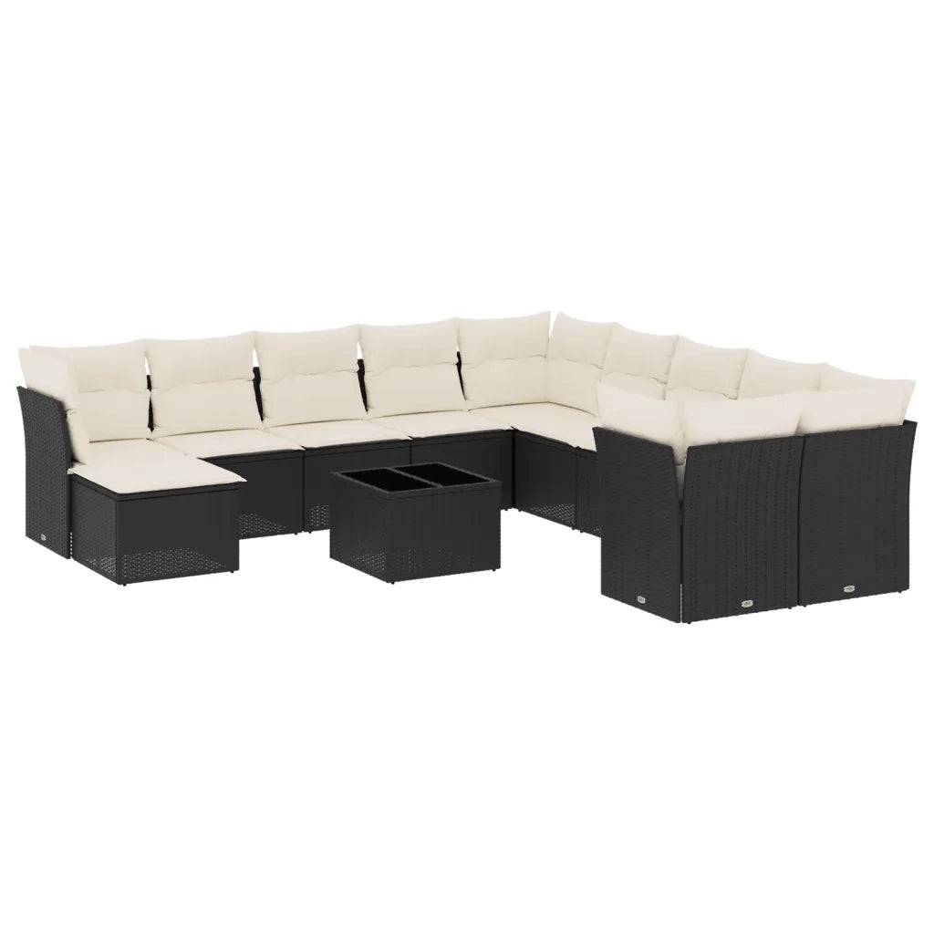 Set Divani da Giardino 12 pz con Cuscini Nero in Polyrattan 3250455