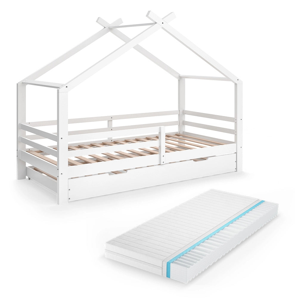 Vitalispa Letto montessori bambini Bianco 200 x 90 cm con letto e materasso per ospiti