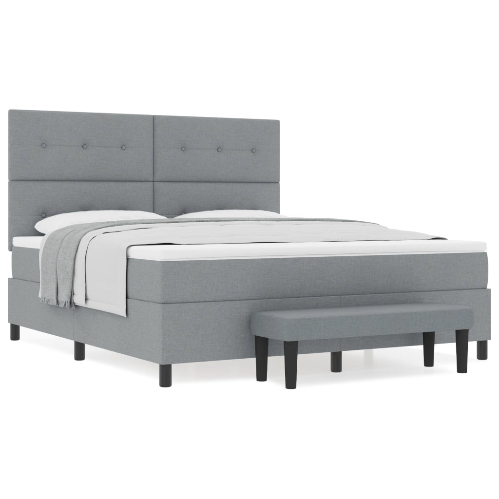 Letto con Box Spring con Materasso & Panchina Grigio Chiaro 180x200 cm Tessuto