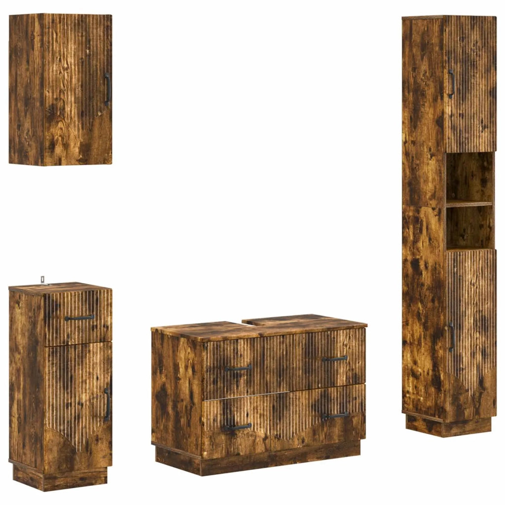Set di Mobili da Bagno da 4 Pezzi HOORN Rovere Fumo 3417959