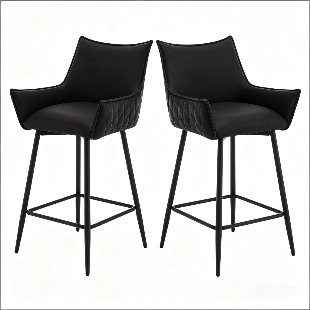 Sgabelli da Bar Set da 2 con Braccioli Curvi e Schienale Ergonomico in Metallo e Similpelle Antracite