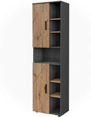Mobile alto Irma, Antracite/Artisan, 50 x 172 cm con 2 porte, con cesto della biancheria integrato per la separazione dei tipi di bucato