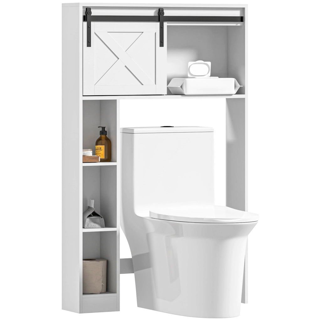 Mobiletto sospeso per WC con porta scorrevole e ripiani regolabili ¨C Zephmum ¨C Bianco 60x30x30