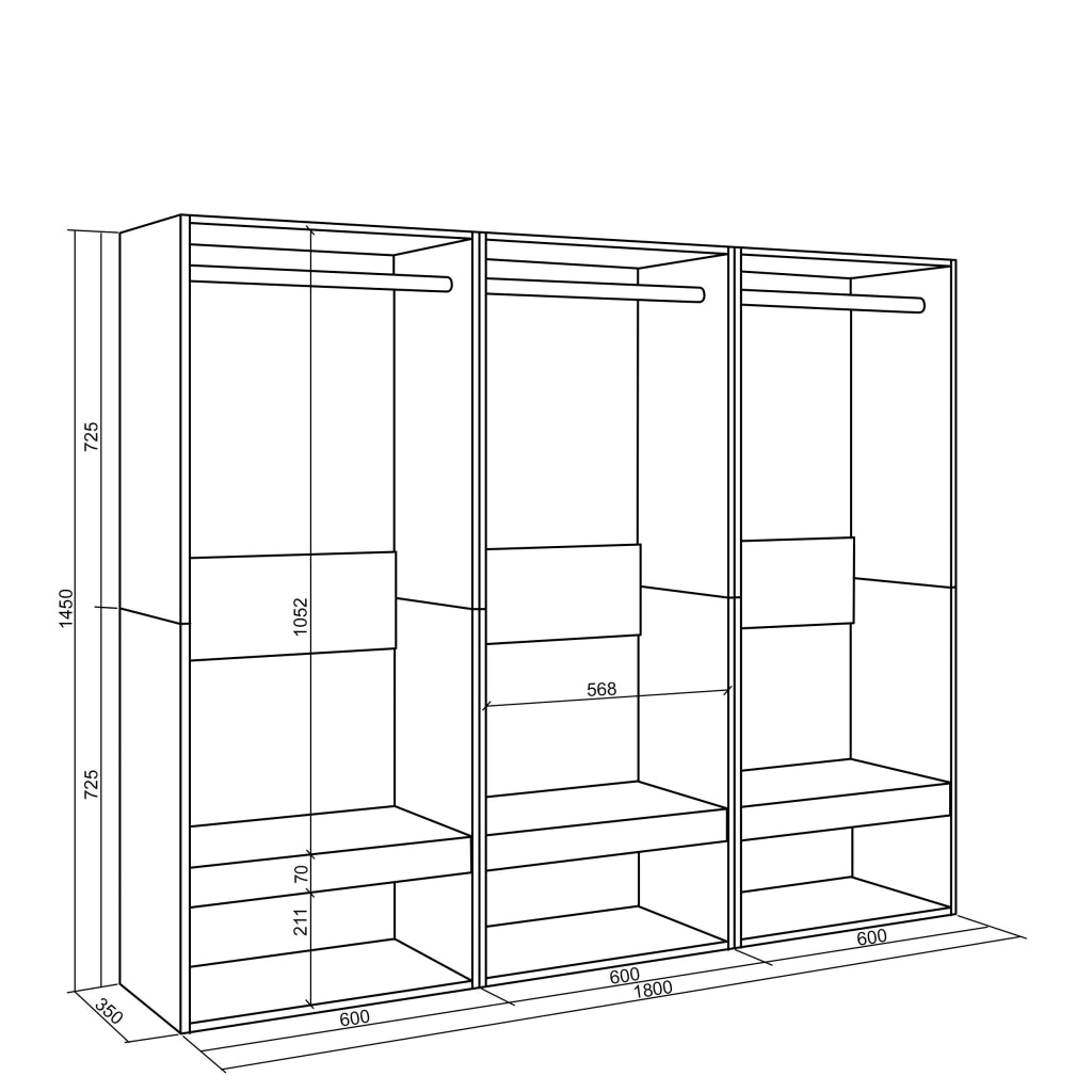 Armadio Aperto, 180x35x145cm, Camera da letto, Vestiti, scarpe, grigio cemento RF3490