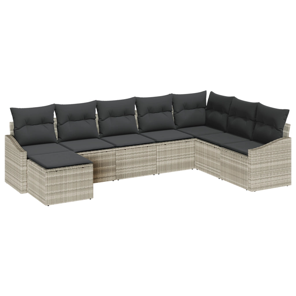 Set Divano da Giardino 8 Pezzi con Cuscini Grigio Chiaro Polyrattan