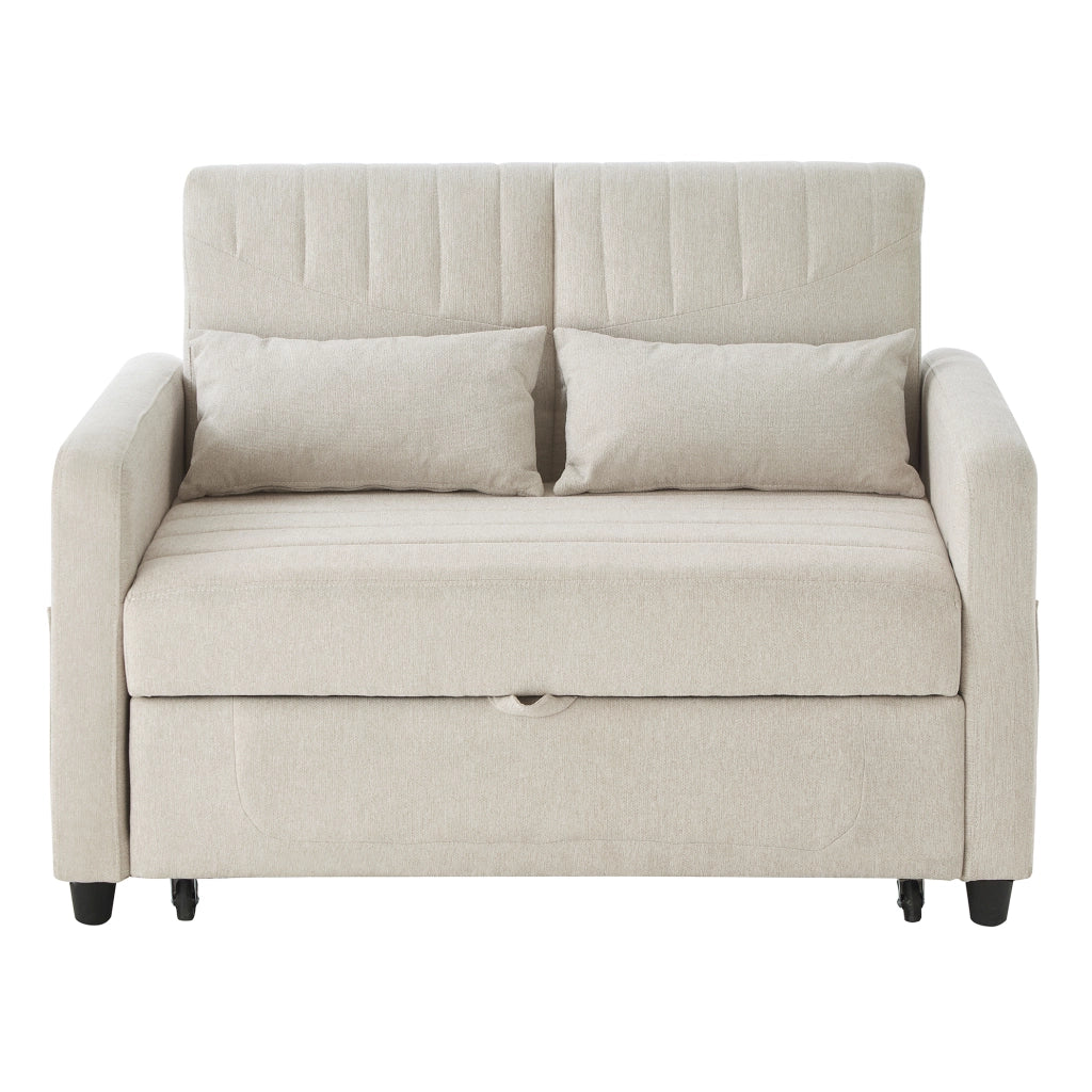 Divano letto 166x95 cm estraibile con schienale regolabile a 3 posizioni in schiuma e tessuto cotone-lino beige